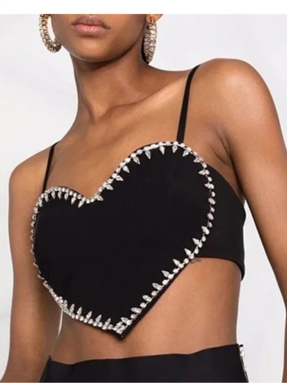 Rhinestone Heart Crop Top - Black